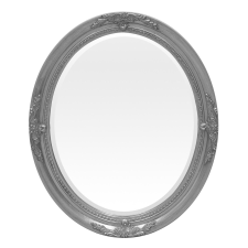  Ovális ezüst rámás fali tükör, díszes rámával, 59x48cm bútor