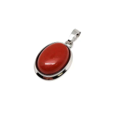 Ovális medál fém Jáspis vörös 1,5x2cm medál
