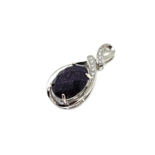 Ovális medál fém str faz Goldstone kék 2x4cm medál