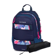 Oxybag OXY sport virágos kék iskolatáska és tolltartó szett iskolatáska