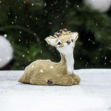  Őzike ülő hamvas prémium 6cm 24/- karácsonyi dekoráció