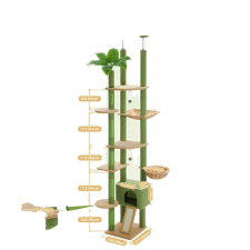  Padlótól mennyezetig érő macskafa, többszintes kialakítás, állítható magasságú, AMT0249GN, XL macskabútor