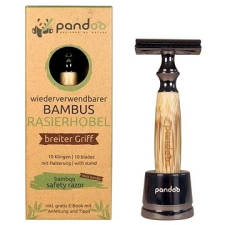 Pandoo Bambusz borotva széles nyél + borotvapengék 10 db eldobható borotva