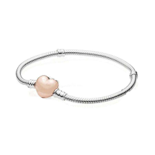 Pandora stílusú karlánc - rózsaarany szív- 20 cm karkötő