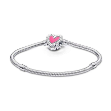 Pandora stílusú karlánc - Rózsaszín szívem- 18 cm karkötő