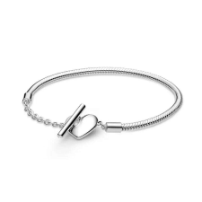 Pandora stílusú karlánc - Szíves T kapcsos- 18 cm karkötő