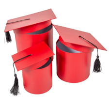  Papír doboz ballagási sapka vörös D17-15-12cm 3 db-os dekorációs kellék