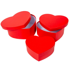  Papír doboz szív alakú piros arany glitteres 24-22-19cm 3db-os dekorációs kellék