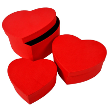  Papír doboz szív alakú textúrás piros 15-18-21cm 3db-os dekorációs kellék