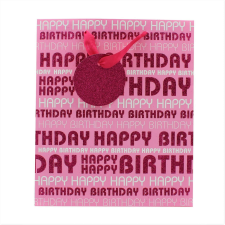  Papírtáska M rózsaszín Bday Glitter ajándéktasak