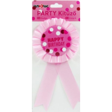  Party kitűző Happy Birthday rózsaszín 17cm 615350 party kellék