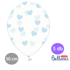  Party lufi kék szíves mintával 5db-os kiszerelésben 30cm party kellék