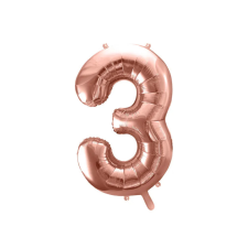 PartyDeco fólia szám lufi, 3, rose gold, 86 cm party kellék