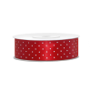 PartyDeco Szatén szalag piros - fehér pöttyös 25mm/25m
