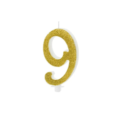 PartyDeco születésnapi glitter gyertya, 9, arany, 10cm sütés és főzés