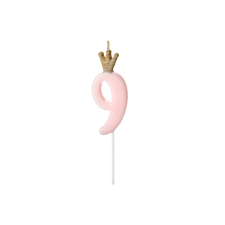 PartyDeco Születésnapi szám gyertya 9 - 9,5 cm - világos rózsaszín party kellék