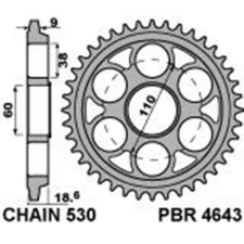 PBR acél hátsó lánckerék 4643 - 530 egyéb motorkerékpár alkatrész
