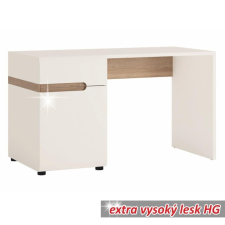  PC asztal, fehér - extra magas fényű HG/trufla sonoma tölgyfa, LYNATET 80 TÍPUS íróasztal
