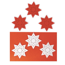 PC Filcfigura - Csillag, vonalas fehér-piros (6 db/cs, átm. kb.: 6cm) dekorációs kellék