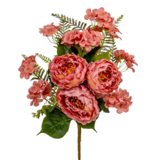  Peoni, hortenzia féloldalas csokor 11v. rózsaszín M50cm 8db/# dekorációs kellék