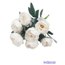  Peónia 10 fejes selyemvirág csokor 43cm - Fehér dekorációs kellék