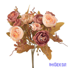  Peónia 5 ágú selyemvirág csokor 28cm - Krém/Mályva dekorációs kellék