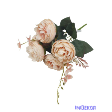  Peónia 5 fejes selyemvirág csokor 39cm - Barack dekorációs kellék