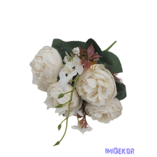  Peónia 5 fejes selyemvirág csokor 39cm - Fehér dekorációs kellék