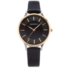  Perfect női óra ezüst-fekete kvarc bőr szíjjal karóra
