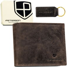  Peterson Férfi Bőr Pénztárca + Kulcstartó- PTN EHP-CHM-N003 BROW- Barna-