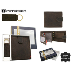  Peterson Férfi Bőr Pénztárca Szett + Kulcstartóval Set-M-N992L-Chm-2029 Brown