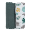 Petite & Mars Bambusz muszlin 2db-os pelenka szett Misty Green Leaves, 120 x 120 cm