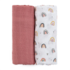 PetiteMars Petite &amp; Mars Bambusz muszlin 2db-os pelenka szett Misty Rose Rainbow, 120 x 120 cm
