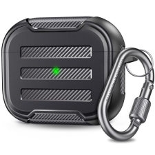 Phoner Carbon Apple Airpods 3 szilikon tok akasztóval, fekete audió kellék