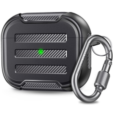Phoner Carbon Apple Airpods 3 szilikon tok akasztóval, fekete fülhallgató, fejhallgató tok