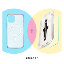 Phoner Mag Pack Apple iPhone 14 Plus Magsafe tok, átlátszó + Master Clear Felhelyező keretes Tempered fólia tok és táska