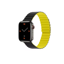 Phoner Rever Apple Watch S1/S2/S3/S4/S5/S6/S7/S8/S9/SE Mágneses szilikon Szíj 38/40/41mm - Fekete/Sárga S/M (72503) okosóra kellék