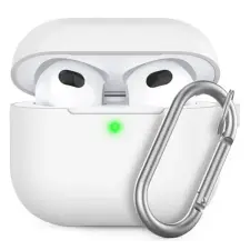 Phoner Simple Apple Airpods 3 szilikon tok akasztóval, fehér fülhallgató, fejhallgató tok