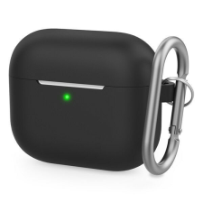 Phoner Simple Apple Airpods 3 szilikon tok akasztóval, fekete fülhallgató, fejhallgató tok