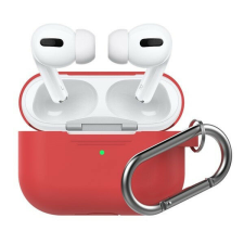 Phoner Simple Apple Airpods Pro szilikon tok akasztóval, piros fülhallgató, fejhallgató tok