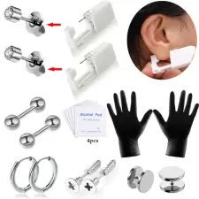  Piercing Készítő Szett 4 Pár Ezüst Színű 316L Rozsdamentes Acél Piercinggel egyéb ékszer
