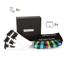 Pietro Filipi Férfi ajándék szett 2PACK bő szárú boxeralsók és 3PACK fehér sportzokni Pietro Filipi (3PG0V1) XXL
