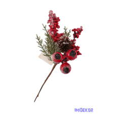  Piros bogyós pick 23cm dekorációs kellék