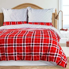  Piros kockás-pöttyös karácsonyi flanel ágyneműhuzat lakástextília