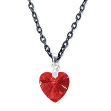  Piros kristály szív medál fekete lánccal nyaklánc