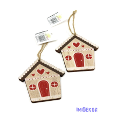  Piros-natúr fa ház szett 9x7cm 2db/csomag - C dekorációs kellék