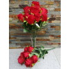  Piros Rózsa 9 nyíló bimbós fejű selyemvirág csokor 43 cm