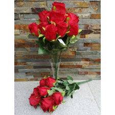  Piros Rózsa 9 nyíló bimbós fejű selyemvirág csokor 43 cm dekoráció