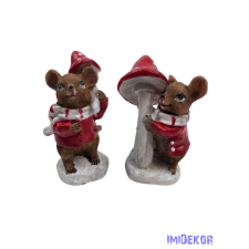  Piros ruhás egérke gombával 9,5 cm dekorációs kellék