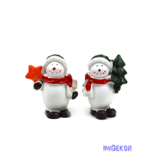 Piros sálas hóember figura 6cm dekorációs kellék